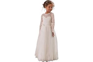 Aibaowedding Abito vintage lungo per bambini, in tulle con cintura/chic, linea ad A, per comunione, damigelle d'onore, per ragazze, 2-12 anni