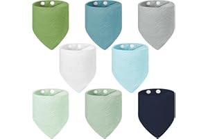 Vicloon Baby Bandana Dribble Bibs Drool Bibs, 8 Pack Baby Bandana Bibs with Adjustable Snaps, Baby Bandana Drool Bibs for Newborns Infants Boys Girls Teething Feeding - Blue/Green/Gray