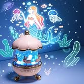Coverzone Bunny&rsquo;s Carousel Gece Lambası Projeksiyonlu M&uuml;zikli Atlıkarınca Tasarım | Kablolu 5V USB &Ccedil;alışma | Tavşan Fig&uuml;rl&uuml; D