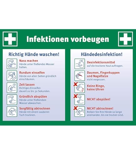 Lemax® Safety Sign for Disinfecting Hands Correctly in Accordance with CEN EN 1500 - Aluminium - 200 x 300 mm - Hand Disinfection Instructions - Hygiene Sign
