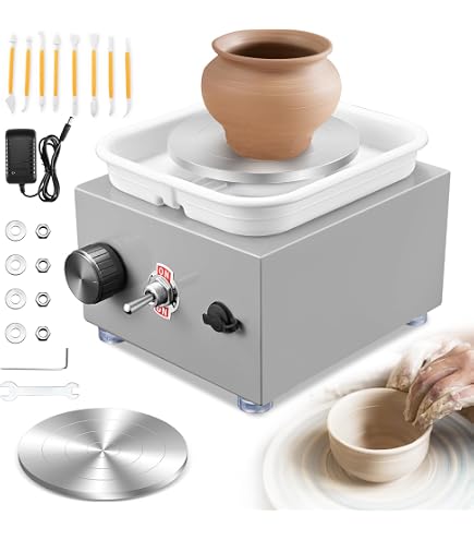 Kit De Poterie Pour Enfants - Tour électrique Miniature Avec Argile, Peintures, Tablier (à Partir De 6 Ans)