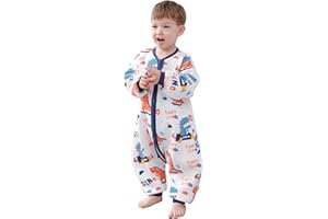 ZIGJOY Gigoteuse avec Jambes et Pieds Sac de Couchage Bébé Fermeture éclair sur Les Hanches Manches Longues 1.5 TOG Coton Unisexe Garçons Filles Enfants Onesie Pyjamas Combinaison 1-3 Ans