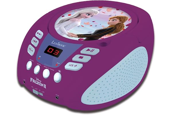 Lexibook – Disney La Reine des neiges 2 - Lecteur CD Bluetooth pour Enfants - Portable, Effets Lumineux, Prise Micro, Entrée aux-in, Pile ou Secteur, Filles, Garçons, Violet, RCD109FZLXB