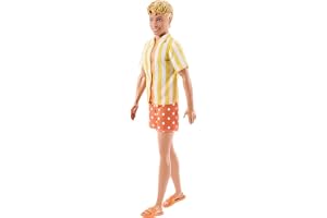 Barbie Style Ken Fashionistas-docka #252 | Blond modedocka i orange prickiga shorts och gul tröja, från 3 år, JJN66