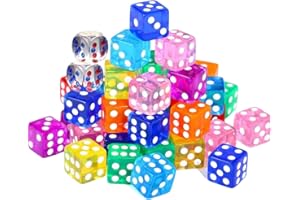 AUEFUDQ Lot de 20 Dés Translucides Coloré de 16 mm avec 6 Faces 8 Couleurs pour Jouer à des Jeux