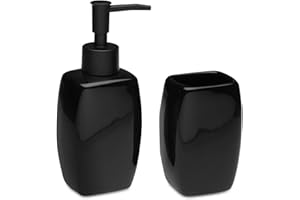 TIENDA EURASIA – Set Jabonera y Portacepillos | Material Cerámica y Plástico | Medidas 5x4.5x17 cm | Jabonera Baño | Vaso Cepillo de Dientes Baño (Negro)