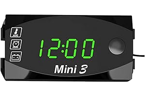 Exuberia 3 in 1 Numérique Horloge Moto Thermomètre Voltmetre Digitale Guidon Mount IP67 Étanche Montre Moto avec Affichage Grand Écran, 12v/24v