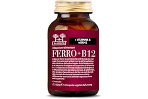 Salugea FERRO + B12 Salugea - Integratore 100% Naturale - Con Ferro liposomiale, Vitamina B12, Rosa Canina (Vitamina C) e Rame - 60 Capsule Vegetali in Flacone in vetro scuro farmaceutico