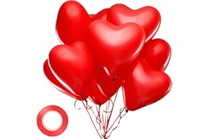 YIRAN Red Love Heart Shape Balloons - Pack of 30 Latex 12" Inch with Balloon Spare and Balloon Ribbon, Romantic Decorations for Birthday Parties, Weddings, Valentine, Anniversaries and Celebrations
