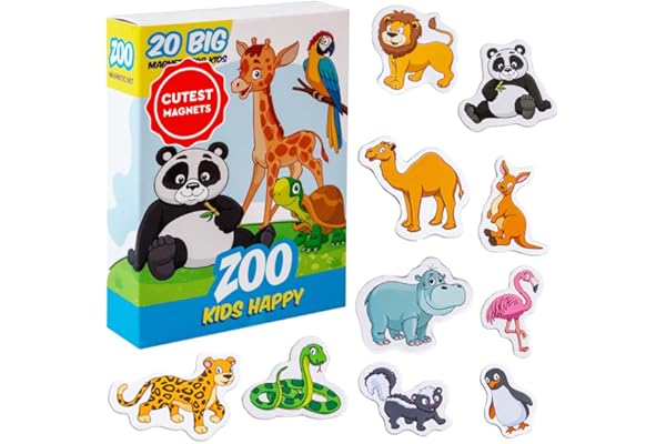 Magnets Animaux Zoo pour Enfants 1-4 Ans - Magdum - 20 Grands Magnets Frigo - Jeu Éducatif Animaux Jungle pour Tout-Petits - Apprentissage Montessori STEM Préscolaire - Cadeau