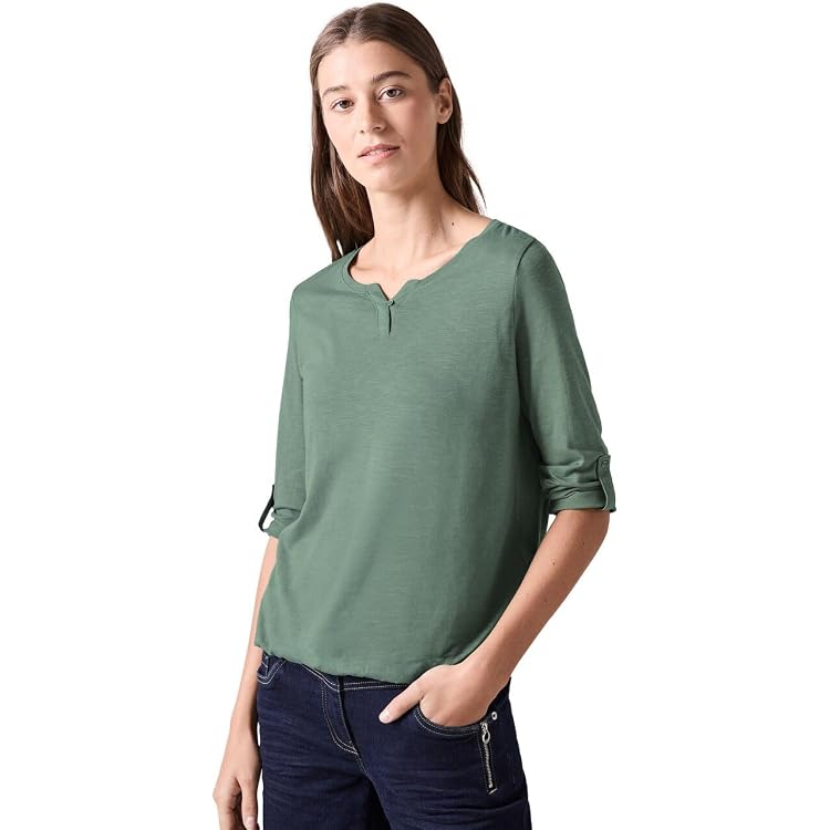 Cecil Damen Shirt Mit Ösen – Rundhals, 3/4-Ärmel, Bedruckt, Aus Weichem Baumwoll-Modal-Mix, Mit Gummizug