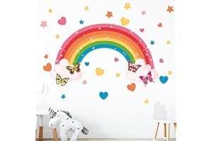 Hianjoo Rainbow Wall Stickers Colorful Heart Star Clouds Butterflies Wall Stickers for Kids Girls Nursery Bedroom Living Room Wall Decals Peel and Stick Removable Decor Home Art Decoration