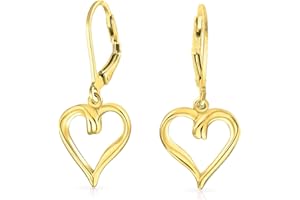 BLING JEWELRY Boucles d'oreilles pendantes romantiques en forme de cœur délicat à levier pour femmes pour petite amie 1,5 pouce plaqué or rose en argent sterling .925