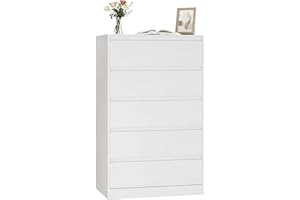 VASAGLE KAILYN Collection - Chest of Drawers for Bedroom, Storage Organiser Unit with 5 Drawers, 40 x 60 x 97.4 cm, Modern Style, Snow White LTS605WE01