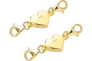 Tongyixin 2 Stück Gold Herz Magnetverschluss Kette 925 Silber Kette Damen Magnetverschluss Armband Schmuck Armband Verschluss Halskette Herren DIY Jewellery Accessories (2 Stück Gold)