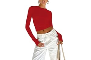 OYIGELZ Women's Basic Slim Fit Crop Tops Long Sleeve Shirt Solid Color Y2K T-Shirt Casual Tee TikTok Streetwear