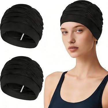 2er-Set Badekappen Für Damen – Extra Groß Für Lange Haare – Atmungsaktiv, Chlorbeständig Und Mit Faltenoptik