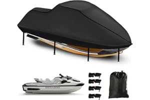 DOCEPERT Jet Ski Cover 3 Seater,Upgraded 420D Heavy Duty Nano Coating Jetski Covers Waterproof,2 Air Vent Marine Grade UV Resistant (Black, 116" to 125")