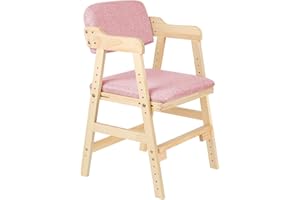 HUOLE Höhenverstellbarer Holzhochstuhl für kinder von 2 bis 12 Jahren, Mitwachsender Kinderhochstuhl, Hochstuhl für Kinder, Höhenverstellbar, Massivholz(48 * 46 * 78cm-Rosa)