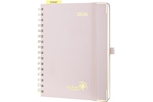 POPRUN Agenda 2026 Settimanale Verticale Spirale 21,5 x 16 cm, Copertina Rigida, Planner 2026 A5 con Righello in Plastica, Carta Spessa da 100 GSM, Rosa Chiaro