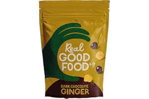 Real Good Food Co Dark Chocolate Ginger 150g Bag - Chocolate Coated Nuts, Nibbles and Snacks! - Chocolate Coated Ginger Pieces - Luxury Snack