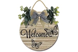 GEROCLONUP Targa di benvenuto per porta d'ingresso, ghirlanda rustica rotonda in legno, regalo di inaugurazione della casa per nuova casa, porta d'ingresso della fattoria, decorazione del portico anteriore,