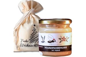 ‎GREGA´S IMKEREI Gregas Imkerei Honig - Säckchen "Frohe Weihnachten" mit Sorte deiner Wahl - 250g Glas - Das perfekte weihnachtliche Geschenk Honigset - ideal als Mitbringsel zu Weihnachten (Marzipangenuss)