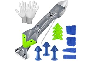 MIHUTU Professionale Strumento per Calafataggio 5 in 1, Rimuovi Silicone Spatola per Silicone togli e Spatola Raschietto per Stucco Strumento Con 5 Cuscinetti Sostituibili Sigillante, 3 ugello per mastice
