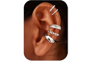 KRFY 5 Paar Ear Cuff 14K Vergoldet Fake Piercing Ohrringe Gold Hypoallergen Ohrclips Damen Ohne Ohrlöcher Fake Helix Piercings Clip Ohrringe Nicht Anlaufend Verstellbare Earcuffs in Geschenkbox