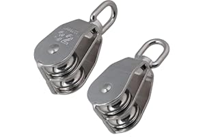 Cokritsm M32 Double Pulley Blocks, 304 Stainless Steel Pulley Wheel Heavy Duty Pulley Roller Shell Blocks, Material Handling Products Pulling and Lifting Pulley Wheels Max-Load 551 lbs/250kg 2Pack