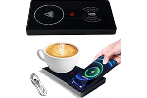 YumSur Chauffe-Tasse, Intelligent Chauffe-Boisson, 2 en 1 avec Charge sans Fil, USB 55 °C Chauffe-café à température constante, Dessous de Verre, Chargeur sans Fil pour Bureau, Usage (Noir)