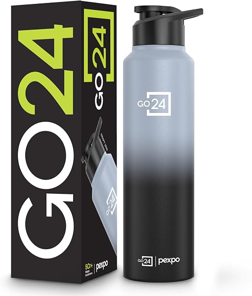 Go24 pexpo Stainless Steel Water Bottle Craft Grey-Knight Black Ombre 950ml…