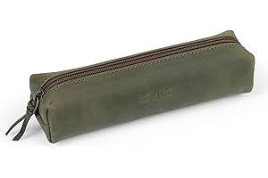 Londo Piórnik z prawdziwej skóry z zamkiem błyskawicznym - woreczek na ołówki (oliwka)