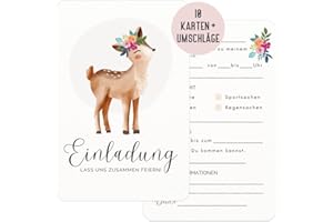 ‎THINGS OF HAPPINESS Things of Happiness 10 Einladungskarten zum Kindergeburtstag inkl. Briefumschläge Wald-Tiere | Geburtstagseinladungen Reh Mädchen | Einladung zum Geburtstag für Kinder Mädchen Junge (Waldtiere Reh)