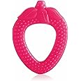 BeeBaby Strawberry Fruit Shape Soft Silicone Teether for 3-6 Months with Carrying Case, BPA Free Teething Toy for Babies with Textured Surface for Soothing Gums. 100% Food Grade (Strawberry - Pink)