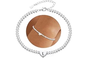DORANA Sterling Silver Initial Bracelet for Women Letter A-Z Heart Bracelets Non Tarnish Christmas Birthday Gifts for Girls Mother Daughter Sister Friends Jewellery