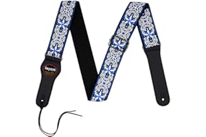 Rayzm Bestickter Gitarrengurt, Gewebter Baumwollgurt mit Jacquard-Muster für Akustische und Elektrische Gitarren und Bässe, mit Plektrumhalter, 5cm Breiter Metallbügel, Regulierbare Länge