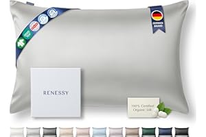 RENESSY Funda de Almohada de Seda 100% Orgánica 50x75 cm - 22 Momme Seda de Morera, Grado 6A, certificada por Oeko-Tex en Alemania - Lujo para el Cabello y la Piel, 1 Unidad (Gris Claro)