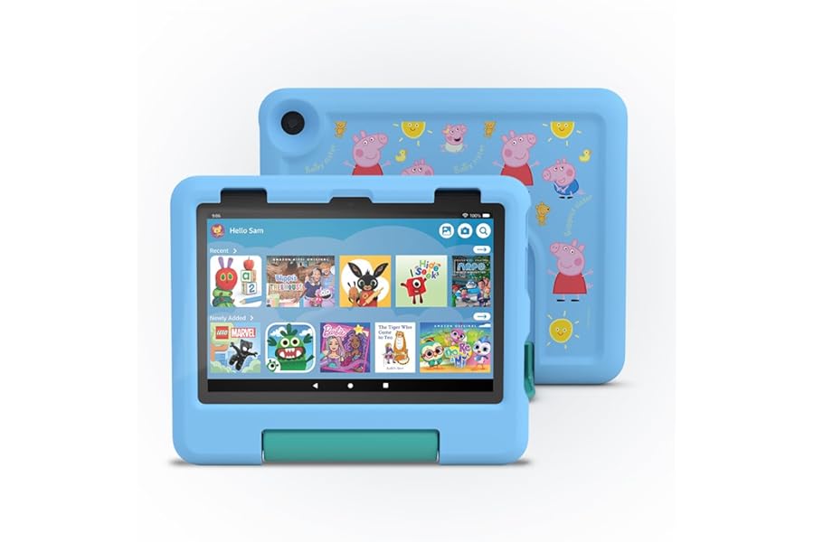 Amazon Fire HD 8 Kids tablet (Peppa Pig, limited edition), ages 3–7 | Includes ads-free books, games and videos, 8" HD screen, parental controls, 13-hr battery, 32 GB, Blue