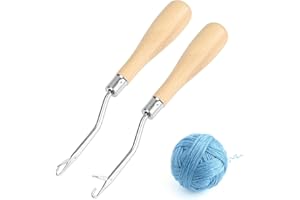 Alethron Fangnadel, 2 Stück Knüpfhaken Holz Knüpfnadel Set Latch Hook mit Griff Ergonomischer Repassiernadel Knüpfstern aus Holz für Anfänger Bastelprojekte