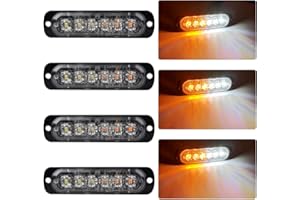 KAIDENGZHE 4pz Ultra Thin 6LED luci d'emergenza ambra e bianco lampeggiante stroboscopico barra luminosa laterale luce di avviso faro luce universale per 12-24V auto veicolo camion rimorchio camper moto furgone