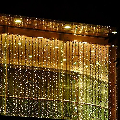 E-Plaza 4M x 3M 400 LED Cubierta Al aire libre LED Cortina Ligero para Fiesta Navidad Hotel Festival Cortina Ligero con 8 Controlable Modos IP44 Nominal (Blanco Caliente)