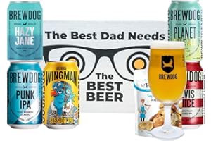 BEER HUNTER Father's Day Brewdog 'Best Dad' Mixed Craft Beer Set with Branded Glass and Pub Snacks (5 x 330ml Cans) - Gifts for Dad, Gifts for Men, Hamper, Birthday Hamper,