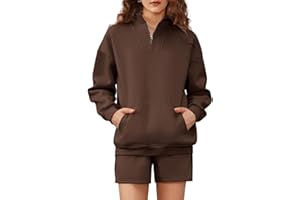 Weilim Conjunto Chándal Mujer, 2 Piezas Chándal Mujer Completo, Traje Deportivo de Manga Larga Sudadera con Cuello de Media Cremallera y Pantalones Cortos