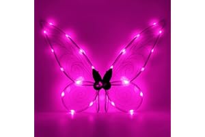 YODITI Alas de Hada Brillantes para Niños, Alas de Hada Brillantes LED para Adultos Alas Mariposa Disfraz de Cosplay, Mundo Mágico Vestido Fantasía para Fiestas con Tirantes Elásticos Accesorios Carnaval