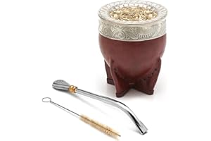 BALIBETOV Premium Yerba Mate Gourd (Tazza Mate) - Mate Uruguaiano - Avvolto in Pelle - Include Bombilla in Acciaio Inossidabile e Spazzola per la Pulizia (Marrone scuro)