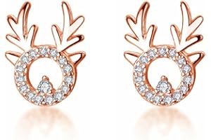 Cangall Srebrne kolczyki damskie na Boże Narodzenie, srebro wysokiej próby 925, kolczyki na sztyfcie, płatki śniegu i łoś, cyrkonie, srebrne, 9 mm, słodkie, małe, srebrne, na Boże Narodzenie