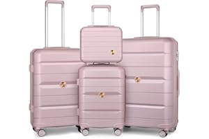 Sea choice Set de Bagages Rigide Ensemble de Bagages Trolley Voyage Léger M-L-XL Con Vanity Lot de 4 Valises Polypropylène Résistant Set 4pcs Con 4 Doubles Roues Serrure TSA YKK Zipper,Or Rose