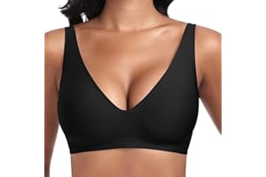 Jiuday Tiefer V Push Up BH ohne Bügel for Damen Bequemer BH für Große Brüste Starker Halt Seamless Soft Bra Bügelloser Gepolstert Nahtloser Glatter Bralette