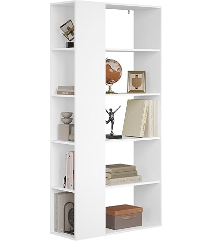 GOPLUS Boekenkast, staand rek met vlieslade en planken, opbergrek voor woonkamer, werkkamer (wit, 80 x 24 x 132 cm